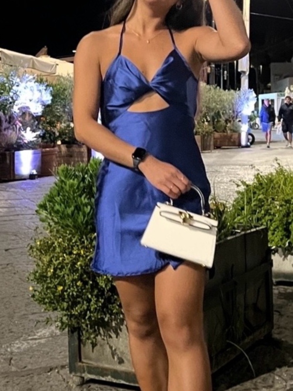 Princess Polly Royal Blue Satin Halter Cutout Mini Dress